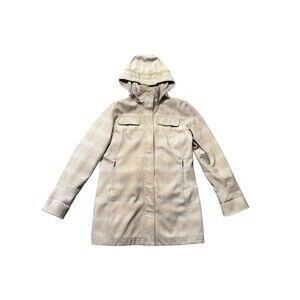 Woolrich Women’s L Softshell Hooded Jacket Beige Stone Fleece Lined Coat